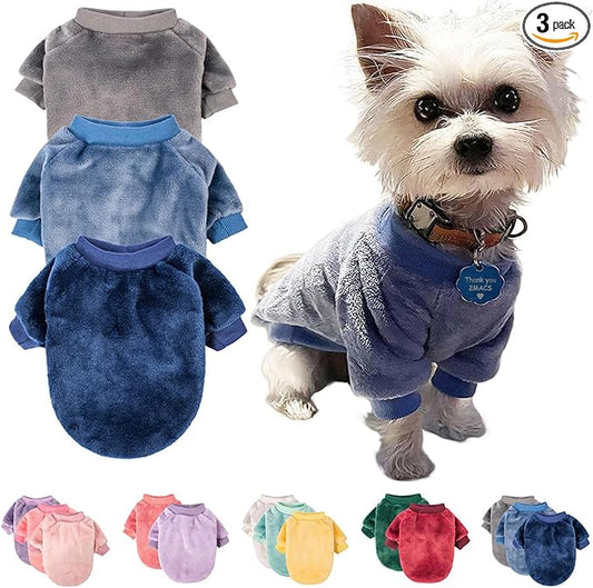 FabriCastle Small Dog Sweater, 3-Pack Dog & Cat Clothes, Soft and Warm Pet Jackets XXS XS S for Small Dogs Male & Girl, Winter Pet Apparel Costumes, Puppy Outfits (Grey,Blue,Dark Blue, Medium)