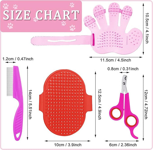 Patelai 4 Pieces Bunny Grooming Kit Rabbit Nail Clipper Rabbit Brush Hair Remover Shampoo Brush with Adjustable Ring Handle for Rabbits Guinea Pig Hamsters Puppy Kitten Hamster Ferret(Pink, Red)