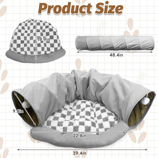PINVNBY Bunny Tunnel Bed 2-in-1 Removable and Cozy Large Guinea Pig Hideout Tunnel Washable Small Animal Tunnels Tube Toys Guinea Pig Accessories for Rabbit Chinchilla Hedgehog Ferret (Gray)