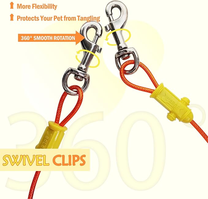 Petest Reflective Tie Out Cable with Crimp Cover for Large Dogs Up to 90 Pounds, 40 Feet