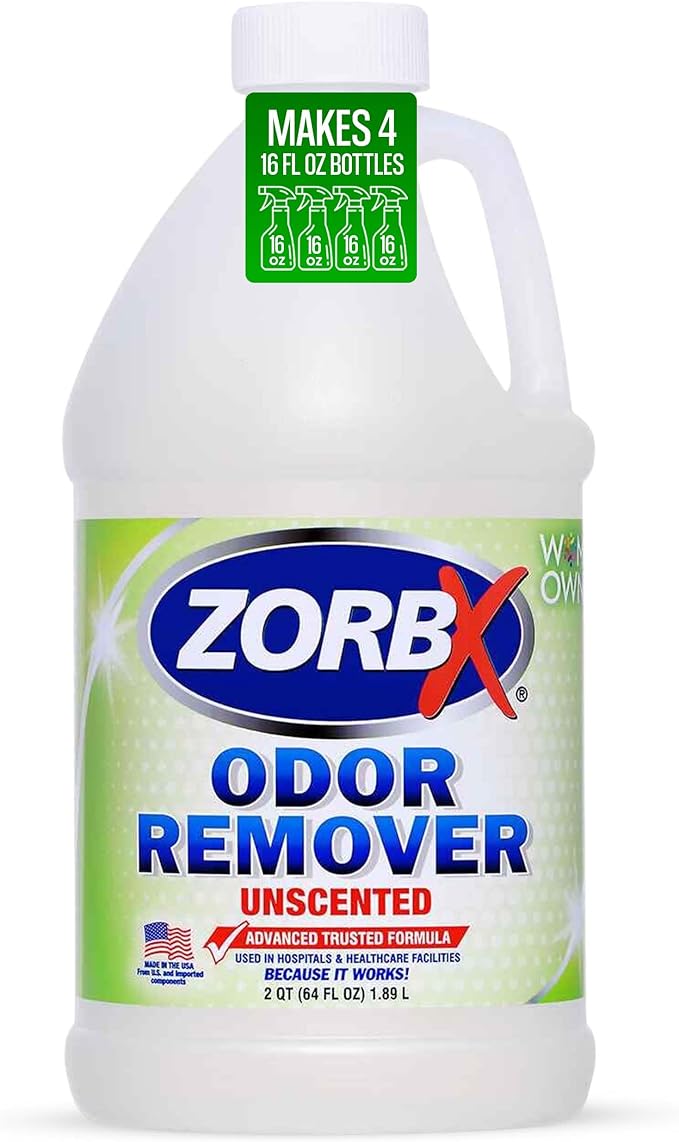 ZORBX Unscented Odor Eliminator Spray 64 Oz – Hospital-Grade Permanent Odor Remover for Pet & Human Urine, Smoke & Strong Household Odors – Carpet, Upholstery, Mattress, Bathroom, Car & More