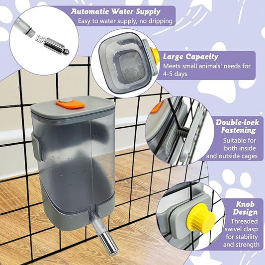 24oz Automatic Rabbit Water Dispenser for Cage Hanging Guinea Pig Water Bottle No Drip Bunny Water Feeder for Ferret Rat Hamster Chinchilla and Other Small Animals (Gray)