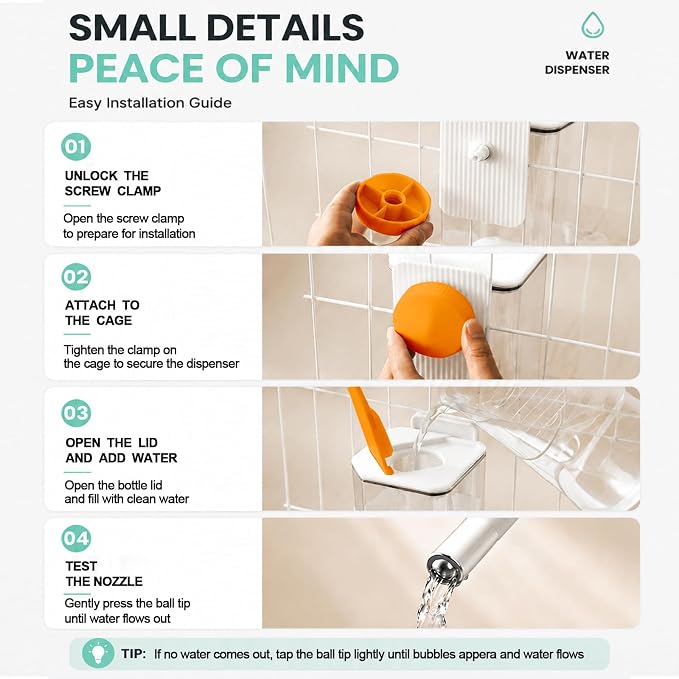 47OZ No-Drip Small Animal Water Bottle, Large Capacity Leakproof Hanging Pet Water Dispenser for Cage Crate, Water Feeder for Guinea Pig, Hamster, Rabbit, Ferret, Chinchilla (White)
