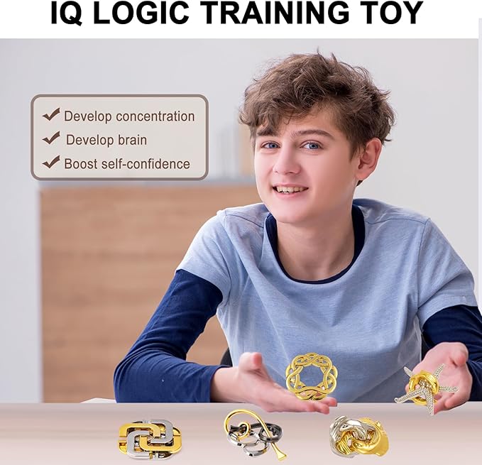 6 PCS Metal Brain Teaser Puzzles for Adults and Kids, Disentanglement Metal Logic Puzzle Set, IQ Mind Challenge Brain Games Toy Gift (Style-B)