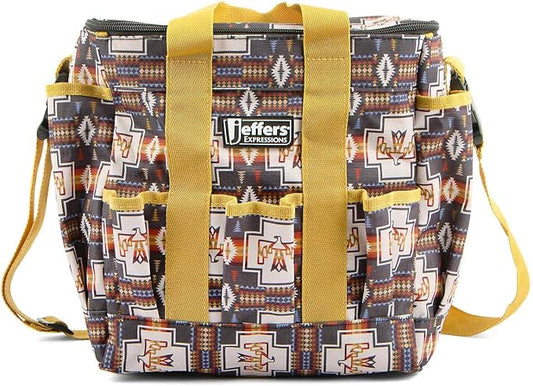 Jeffers Expression Deluxe Horse Grooming Bag – Large Zip Top Equestrian Tote w/Multiple Pockets, Handles & Adjustable Shoulder Strap, Padded Feet, Barn Essentials 11.5"x10.5"x8.5" - Thunderbird