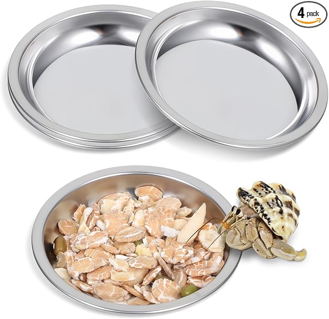 4 Pack Hermit Crab Food and Water Bowl, Small Stainless Steel Reptile Feeding Dish Bowl Mini Feeding Dishes for Hermit Crab Lizard Gecko Bearded Dragon Chameleon (2" W x 2" D x 0.4" H)