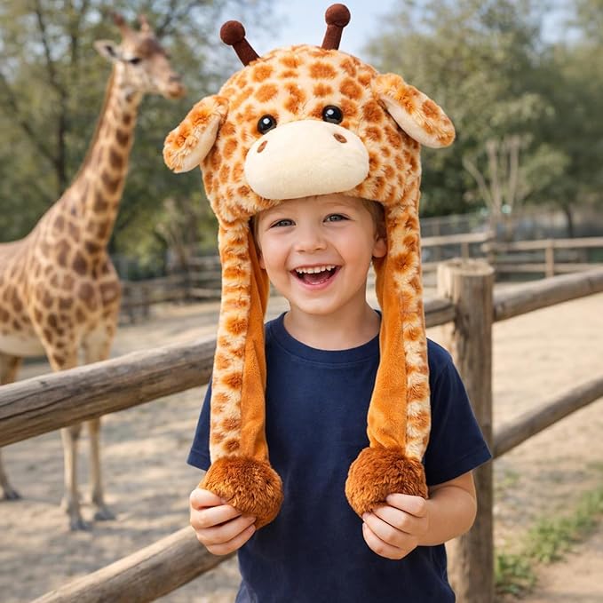 Bubblepompom Animal Hat with Ears Moving Jumping Pop Up Beating Hat Plush Holiday Cosplay Dress Up Funny Gift for Kids