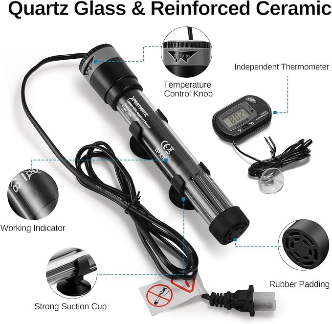 SainSmart XpertMatic Aquarium Heater Submersible, Fish Tank Heater 100W Adjustable Thermostat with Suction Cup, for Marine Saltwater and Freshwater, Up to 20 Gallon Fish Tanks