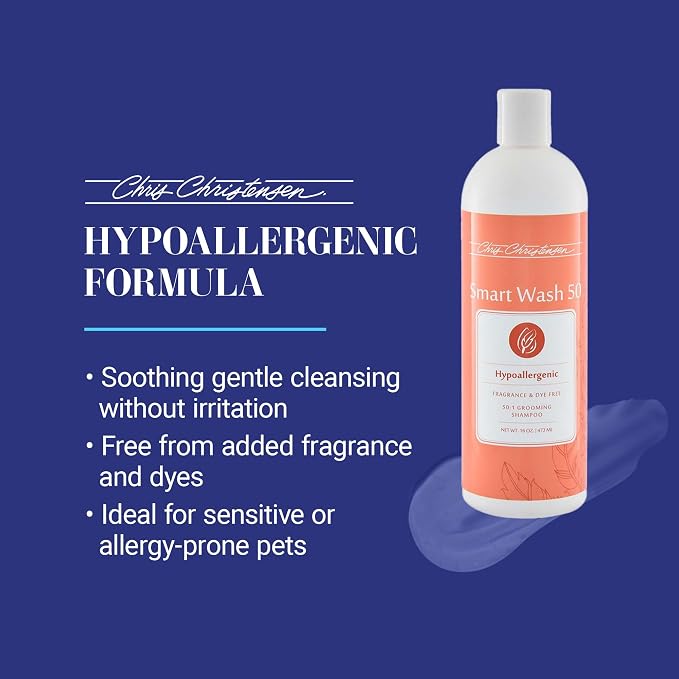 Chris Christensen SmartWash50 Hypo-Allergenic Ultra Concentrated Dog Shampoo, Makes up to 50 Bottles, Groom Like a Professional, Delightfully Fragranced, Suitable for All Coats, Made in The USA, 1gal