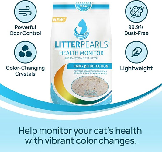 Litter Pearls Health Monitor Cat Litter, Unscented Micro Crystals (6 LB Bag) – Color Changing pH Indicator for Feline Health Tracking, 30-Day Odor Control, Dust Free and 60% Lighter (Pack of 2)