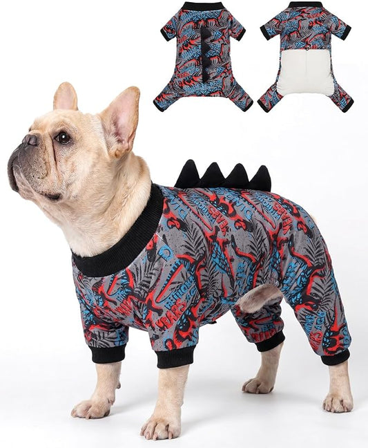 CuteBone Dinosaur Costume Dog Pajamas, Stretchy Spandex Crystal Velvet Sleepwear Coat for Small Dogs, Soft & Warm Pet Outfit Clothes for Cold Weather, Cozy Pullover Design COSP20S