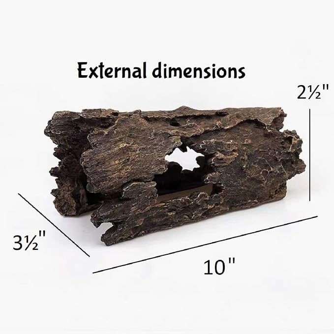 Orchid Valley Reptile Hide, Fish Tank Accessories. Medium 10" Hollow Log for Aquarium, Lizard Hide Tank Decoration, Natural Looking Habitat or Betta Fish Tank Decoration for Hiding