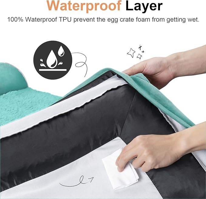 NANUYA Orthopedic Dog Bed for Jumbo Dogs, 53 x 42 Inch, Aqua Blue | Egg crate foam for joint support, 3-sided bolster pet sofa, waterproof lining, washable cover, and non-skid base