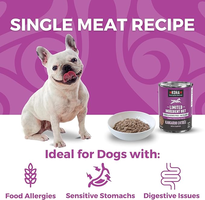 KOHA Limited Ingredient Diet Kangaroo Entrée for Dogs - Grain Free Wet Dog Food with No Fillers - Sensitive Stomach Kangaroo Dog Food - 13 oz Pack of 12