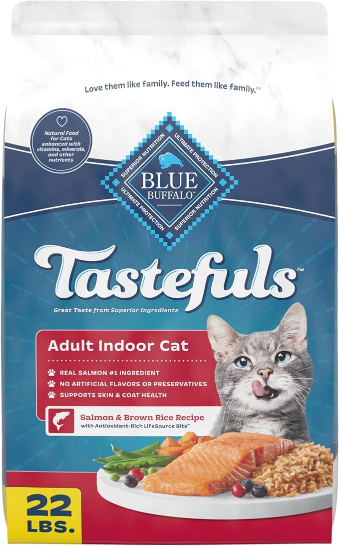 Blue Buffalo Tastefuls Natural Dry Food for Adult Indoor Cats, Salmon & Brown Rice Recipe, 22-lb Bag
