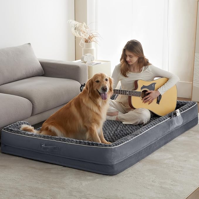 WNPETHOME Human Dog Bed for People Adults, Washable Faux Fur Nap Bed Adult Oval for People, Calming Human Size Giant Dog Bed Fits Pet Families with Storage Pocket Grey