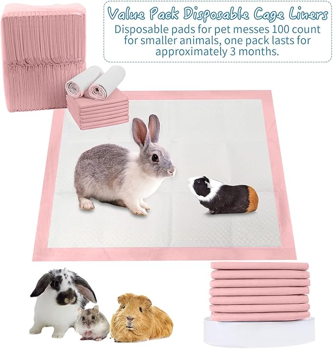 Tfwadmx Rabbit Pee Pads 100 Pcs 18"× 13" Disposable Cage Liners Leak-Proof Super Absorbent Potty Training Pad for Puppy Guinea Pigs Hedgehog Hamsters Chinchillas Cats and Other Small Animals