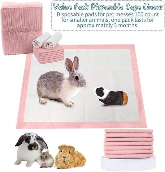 Tfwadmx Rabbit Pee Pads 100 Pcs 18"× 13" Disposable Cage Liners Leak-Proof Super Absorbent Potty Training Pad for Puppy Guinea Pigs Hedgehog Hamsters Chinchillas Cats and Other Small Animals