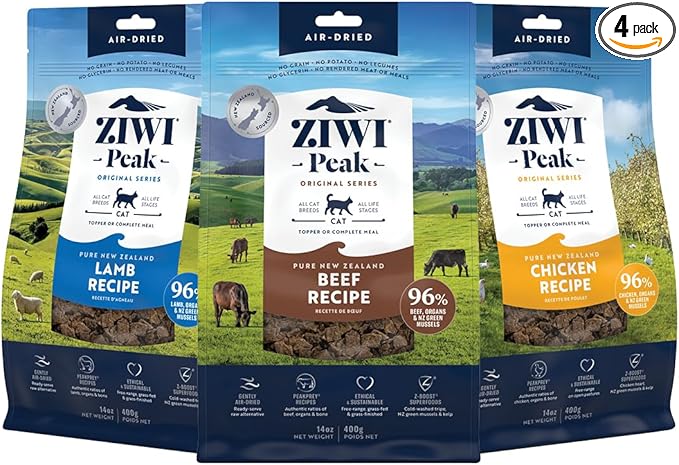 ZIWI Peak Air-Dried Cat Food Bundle High Protein, Grain Free & Limited Ingredient Superfoods (Beef, 14oz + Lamb + Chicken)