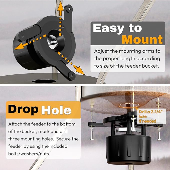 Deer Feeder Kit, 6V Feeder Kit, Feeder Motor & Timer Kit, Small-Size Game Feeder/Chicken Feeder, Sturdy Hunting Feeder Kit with Spinner/Digital Timer/Adjustable Arms/Batteries Slot/Solar Panel Port