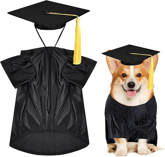 Dog Graduation Cap and Gown, Dogs Cats Graduation Holiday Halloween Costume Accessory(Black,Large)