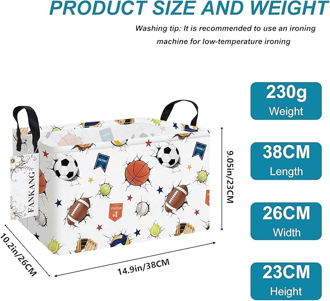Storage Bins,Nursery Hamper Canvas Laundry Basket Foldable with Waterproof PE Coating Storage Baskets for Boys and Girls, Office, Bedroom, Clothes,Toys(Rec-3D Sports Balls ）