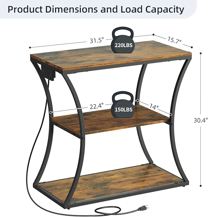 HavenlyYouth 20-29 Gallon Fish Tank Stand with Power Outlet, 3-Tier Aquarium Stand with Storage, Heavy Duty Metal Frame Tank Rack for Home Office, 31.5" L x 15.7" W x 30.4" H, Rustic Brown