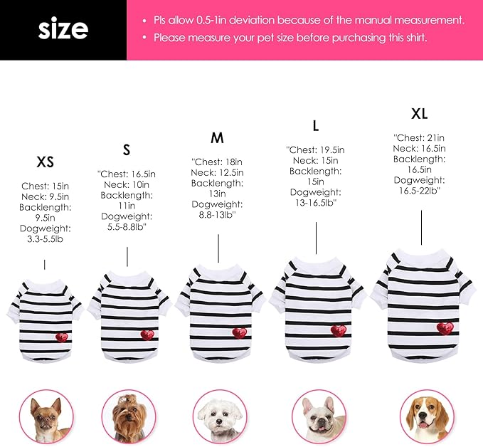 Pet Dog Striped T-Shirt Dogs Cats Cotton Vest Spring Summer Pet Apparel Tee Shirt Suitable for Small and Medium Large Pets French Bulldog Bichon