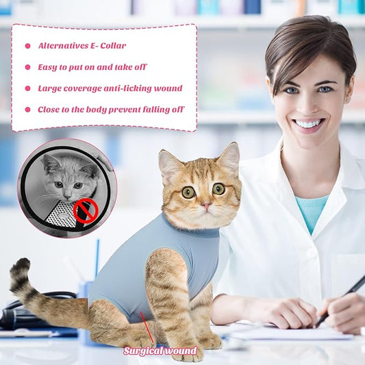 Coppthinktu Cat Recovery Suit for Abdominal Wounds or Skin Diseases, Cat Onesie for Cats After Surgery Female Kitten Recovery Suit, Breathable E-Collar Alternative After Spay Anti Licking ﻿