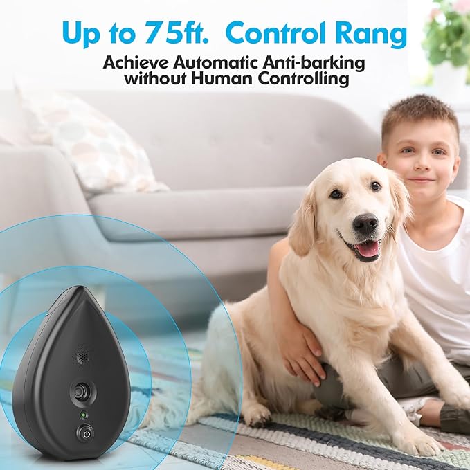 Anti Barking Devices, Auto Dog Bark Control Devices with 3 Modes, Rechargeable Ultrasonic Bark Box Dog Barking Deterrent Devices, Stop Neighour Dog Barking Devices for Dogs up to 75ft(Grey)