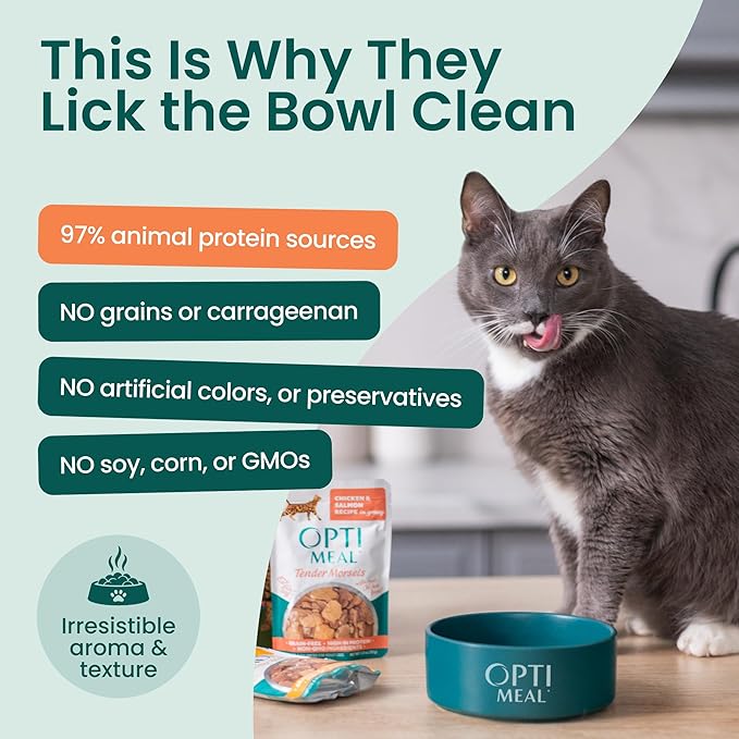 Optimeal Wet Cat Food Variety Pack - Surf & Turf Selection, Grain Free Tender Morsels, High Protein Premium Nutrition Made with Natural European Ingredients, Adult Cat Pouches 3oz (Pack of 12)