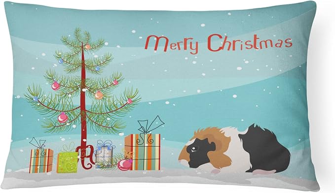 Caroline's Treasures CK4438PW1216 Abyssinian Guinea Pig Merry Christmas Canvas Fabric Decorative Pillow Machine Washable, Indoor Outdoor Decorative Pillow for Couch, Bed or Patio, 12HX16W