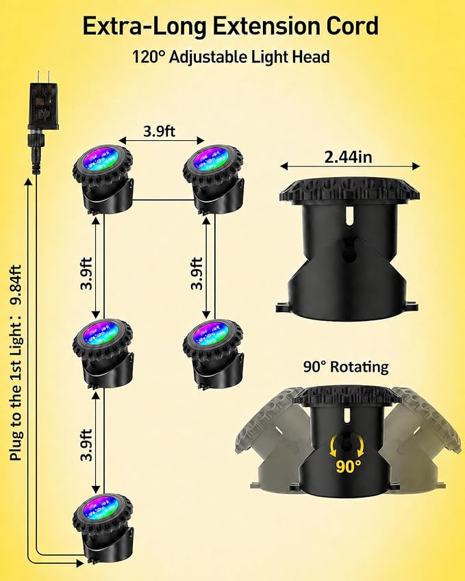 T-SUN Colored Pond Lights with APP and Remote Control – Bright LED Underwater Light Submersible Fountain Lights, IP68 Waterproof Landscape Lighting for Garden Koi Ponds Aquarium (Set of 5)
