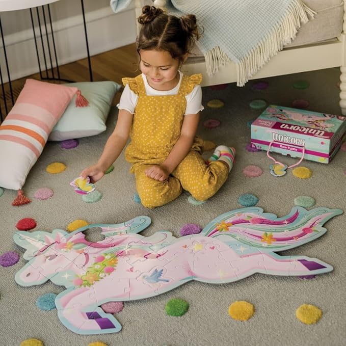 Peaceable Kingdom Shimmery Unicorn Floor Puzzle - 44-Piece Giant Floor Puzzle for Kids Ages 3 & up - Fun-Shaped Puzzle Pieces - Great for Classrooms