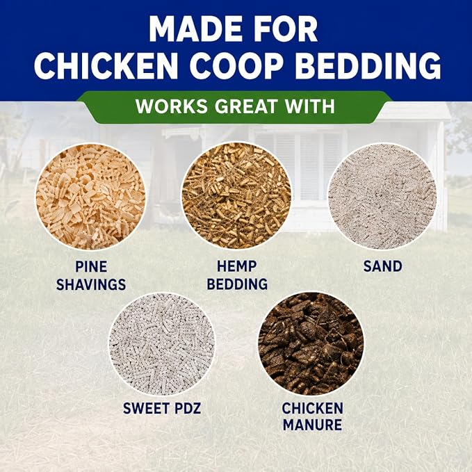 Chicken Poop Scooper with 74" Adjustable Handle – Heavy Duty Metal Chicken Coop Cleaner, 10.2" Wide Sifting Scoop with Built-in Rake & Hook for Sand, Pine Shavings & Manure