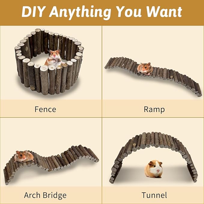 Hamiledyi 2PCS Hamster Bridge Long Wood Dwarf Hamster Climbing Ladder 25.6×3.5IN Small Animals Cage Accessories for Syrian Gerbils Mice Rat Sugar Glider Wooden Hideout Toy