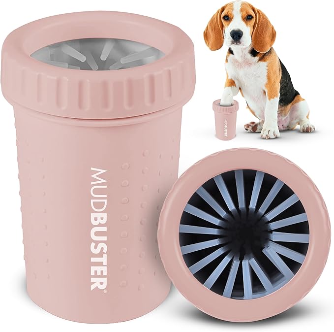 Dexas MudBuster Medium Dog Paw Cleaner in Blush - Fits 1.5"-2.5" Wide Paws, Portable Paw Washer for Muddy Paws, Dog Paw Cleaning Cup with Gentle Silicone Bristles, Quick Clean Pet Paw Washer