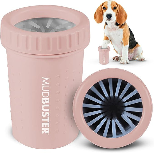 Dexas MudBuster Medium Dog Paw Cleaner in Blush - Fits 1.5"-2.5" Wide Paws, Portable Paw Washer for Muddy Paws, Dog Paw Cleaning Cup with Gentle Silicone Bristles, Quick Clean Pet Paw Washer