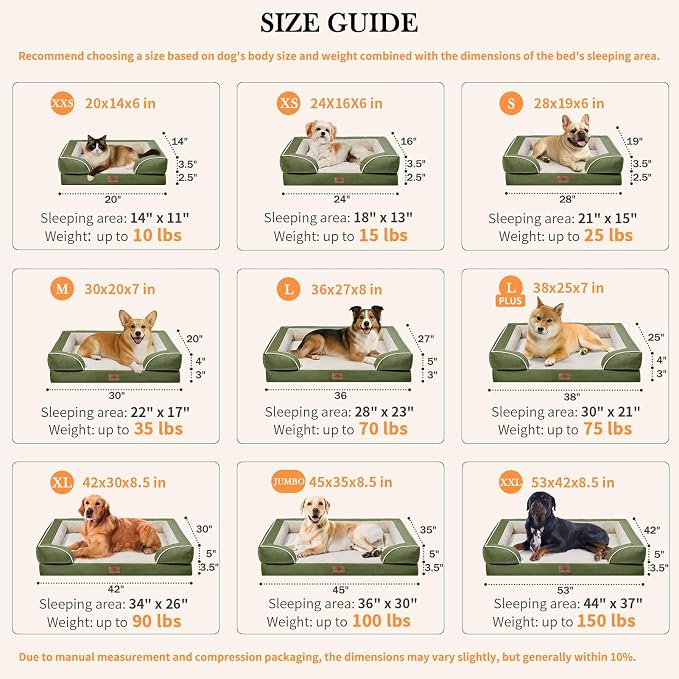 Comfort Expression Orthopedic Dog Beds for Large Sized Dog with Bolster | Waterproof Dog Couch Bed with Washable Cover & Non-Slip Bottom, Supportive Egg Crate Foam Large Pet Bed, 38x25 Inch