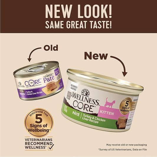 Wellness CORE Pate Kitten Wet Cat Food,Natural,Protein-Rich,Grain Free,3 Ounce (Turkey & Chicken Liver),(Pack of 24)