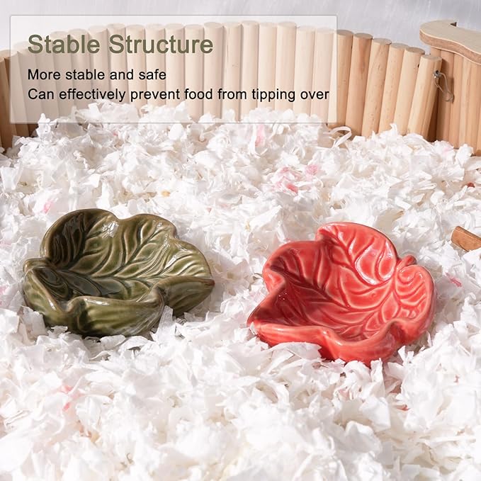 Hamtser Food Bowl,2 Packs Leaf Hamster Bowls,Ceramic Feeding Bowl,Food Dish for Small Animals Gerbil Dwarf Hamster Rat Mice Guinea Pig(Red + Dark Green)