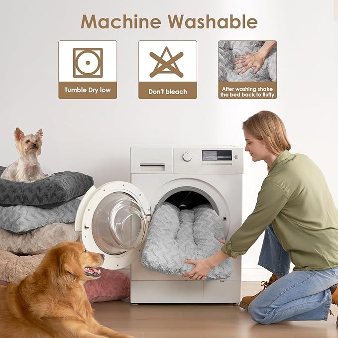 EHEYCIGA Washable Small Dog Bed for Crate 23x18 Inch, Reversible Kennel Pad for Puppy Weight Up to 25 lbs, Plush and Comfy Pet Sleeping Mat, Grey