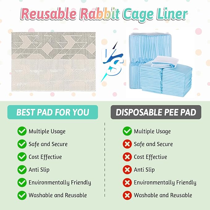 VCEPJH Bunny Floor Mat 55 x 78.7in Rabbit Cage Liner Washable Large Reusable Guinea Pigs Rug Anti-Slip Whelping Pads for Small Pet Dogs Puppy Chinchillas Cats Ferrets
