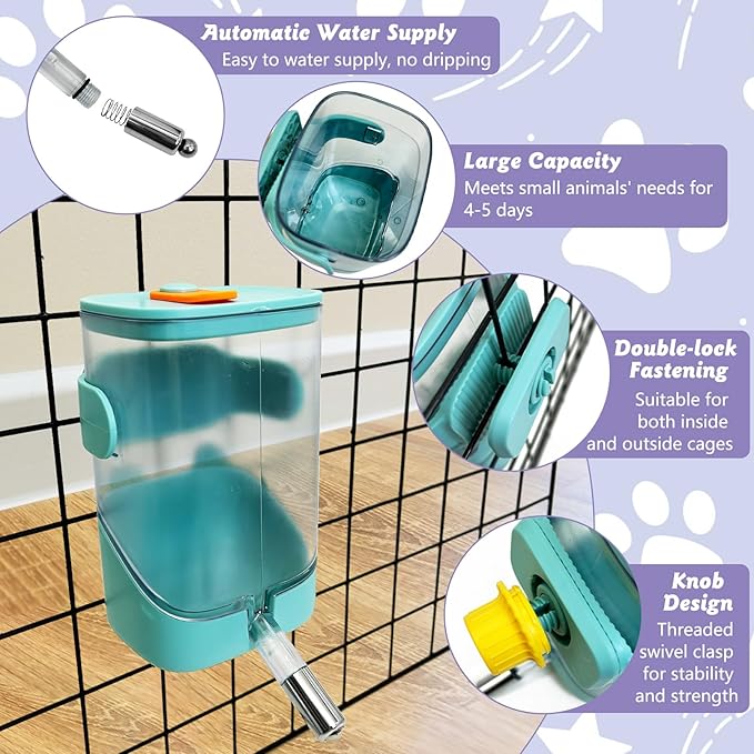 24oz Automatic Rabbit Water Dispenser for Cage Hanging Guinea Pig Water Bottle No Drip Bunny Water Feeder for Ferret Rat Hamster Chinchilla and Other Small Animals (Green)