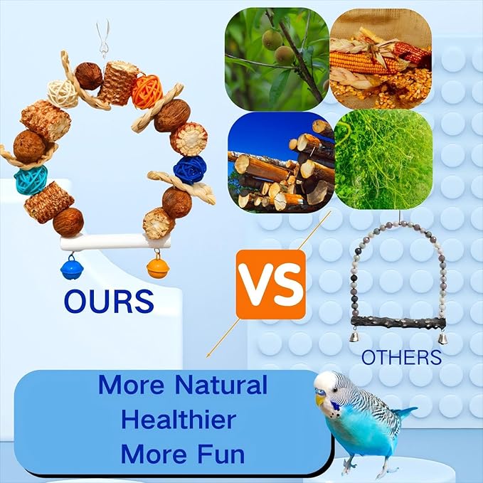 Parakeet Swing Toys,Bird Cage Hanging Chewing Toys,Natural Bird Parrot Foraging Toys for Budgerigar Conure Cockatiel Lovebirds Finches