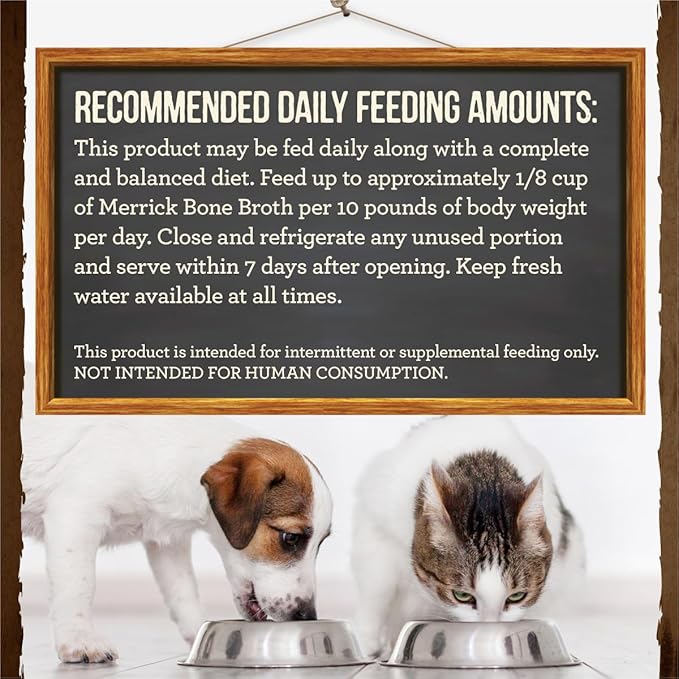 Merrick Grain Free Bone Broth, Premium Human Grade And Gluten Free Dog And Cat Food Topper Pouches, Chicken - 16 oz. Pouch (Pack of 2)