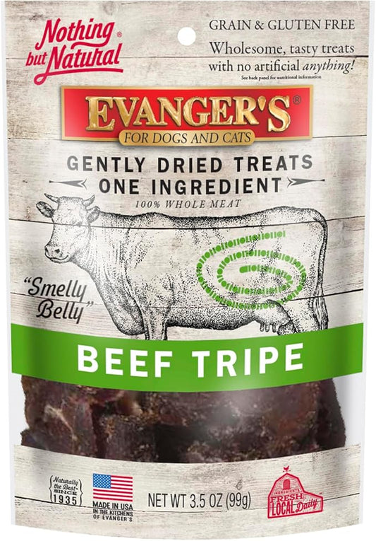 Evanger's Gently Dried Beef Tripe Dog & Cat Treats – 3.5 oz – Single-Ingredient, Grain-Free, Protein-Rich Snack – Supports Optimal Digestive Wellness & Healthy Vibrant Coats