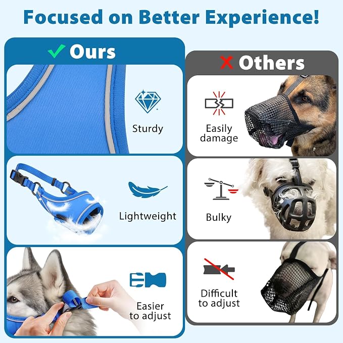 LUCKYPAW Dog Muzzle for Small Medium Large Dog Labrador Golden Retriever German Shepherd, Soft Oxford Cloth Muzzle to Prevent Biting Chewing for Training Grooming with Buckle (Blue, XL) | Training, Vet Visits, Grooming, for Golden Retriever, German She...