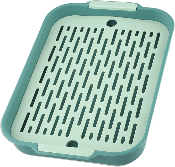 Small Animal Litter Box with Detachable Grid, Large Space Rabbit Toilet Tray for Guinea Pigs Hamster Chinchilla Ferret, Smooth Corner Plastic Potty Training Pan, Easy Clean Blue 36.5x24.5cm(B)