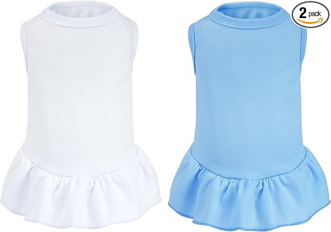 2 Pcs Dog Dresses Cat Skirt Solid Color Dog Clothes Summer Sleeveless Puppy Girl Clothes for Small Pet Dogs Cats (White,Blue, X-Small)